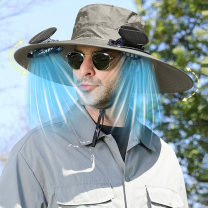 Solar Fan Hat,Solar Powered Fan Hat,Wide Brim Solar Fan Hat Outdoor Wide Brim Sun Hat Solar Panel Fan Hat Solar Hat with Built in Fan with 2 Solar Fan Fishing Hat for Men - Removable & Usb Charging