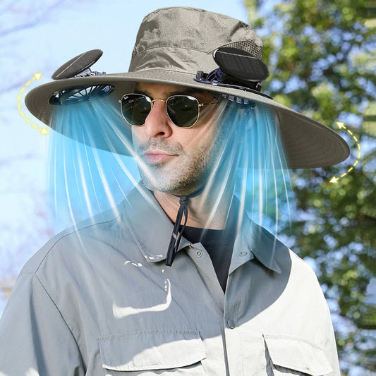 Solar Fan Hat,Solar Powered Fan Hat,Wide Brim Solar Fan Hat Outdoor Wide Brim Sun Hat Solar Panel Fan Hat Solar Hat with Built in Fan with 2 Solar Fan Fishing Hat for Men - Removable & Usb Charging