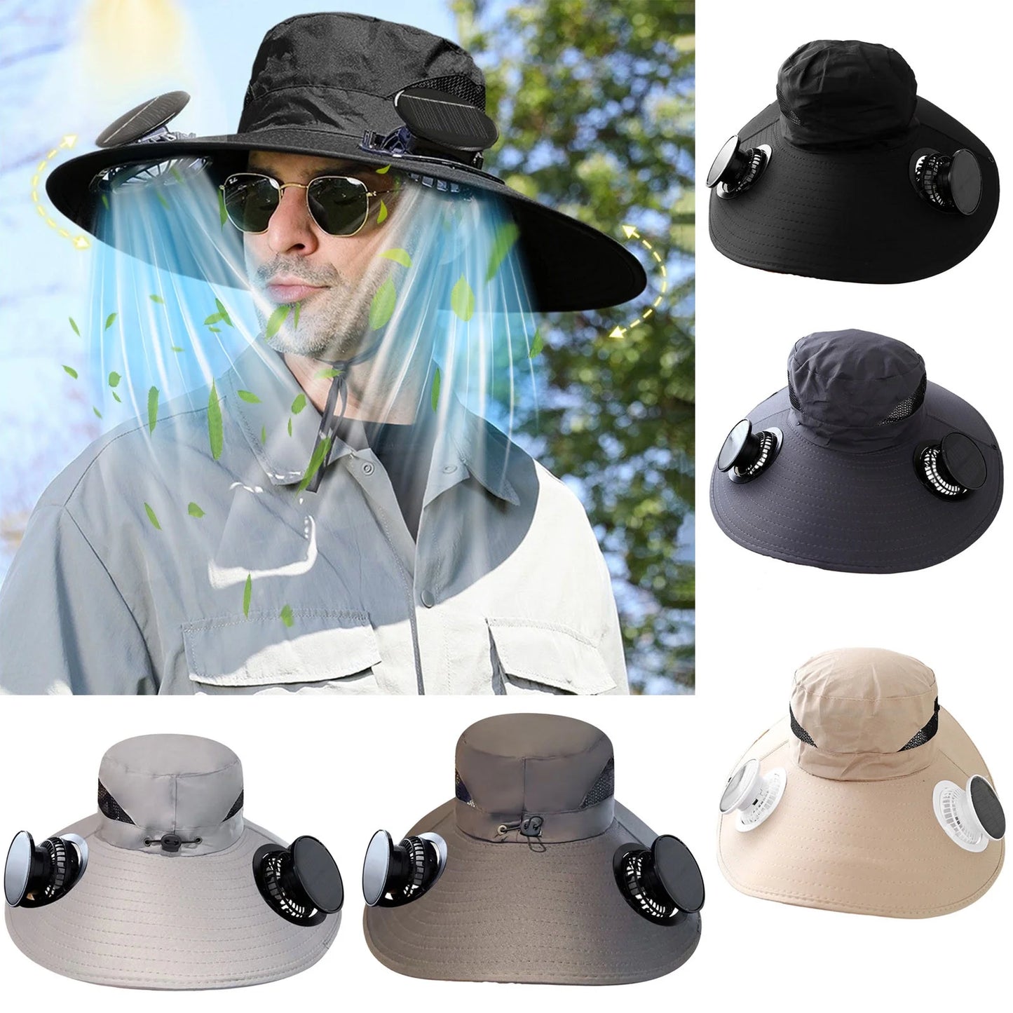 Solar Fan Hat,Solar Powered Fan Hat,Wide Brim Solar Fan Hat Outdoor Wide Brim Sun Hat Solar Panel Fan Hat Solar Hat with Built in Fan with 2 Solar Fan Fishing Hat for Men - Removable & Usb Charging